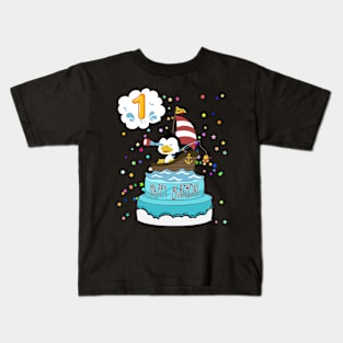 First Birthday Penguin with a boat Kids T-Shirt